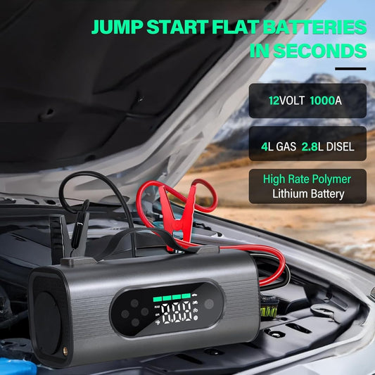 8-in-1 Portable Car Jump Starter Air Compressor Vacuum 12V Battery Power Pack