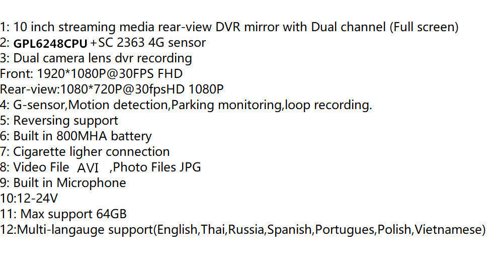 10-Inch Streaming Media Dashcam – 170° HD Loop Recording Rearview Mirror