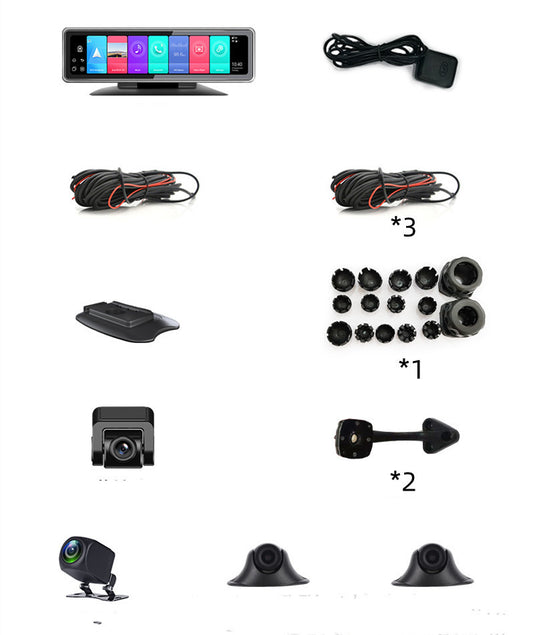 T88-E 4G 360° Panoramic Car Dash Cam GPS Tracking Driving Recorder 12” IPS Screen