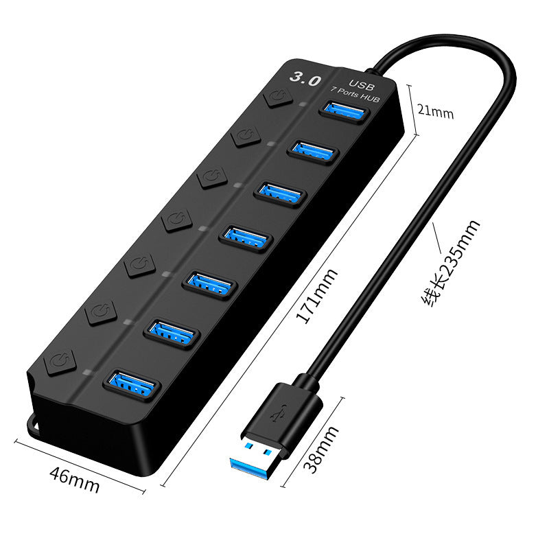7-Port USB 3.0 Hub – High-Speed Data Transfer with External Power Supply