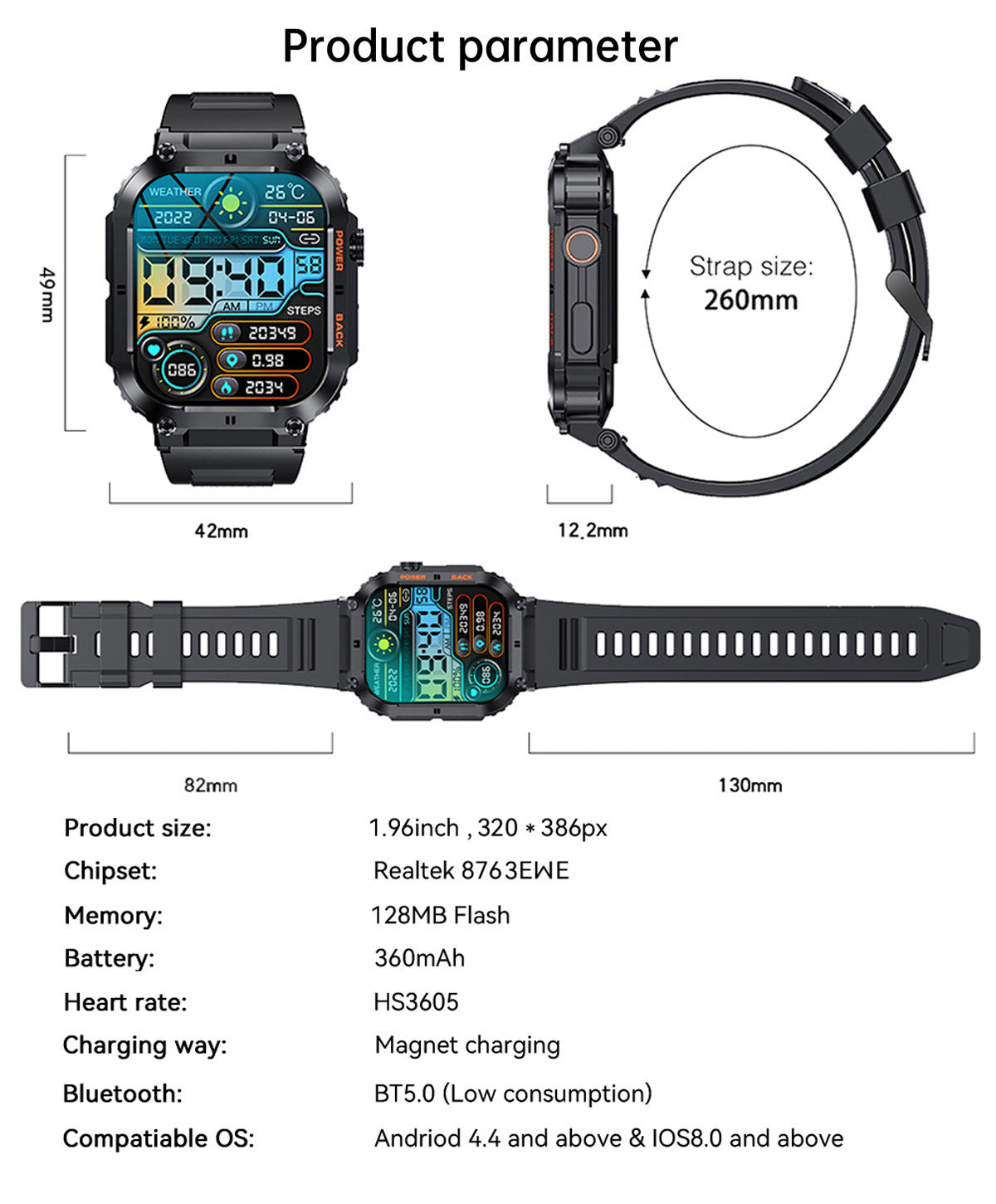 K57PRO Bluetooth Smartwatch – TFT Touch Screen, Smart Reminder, Long Battery Life, Business Wear
