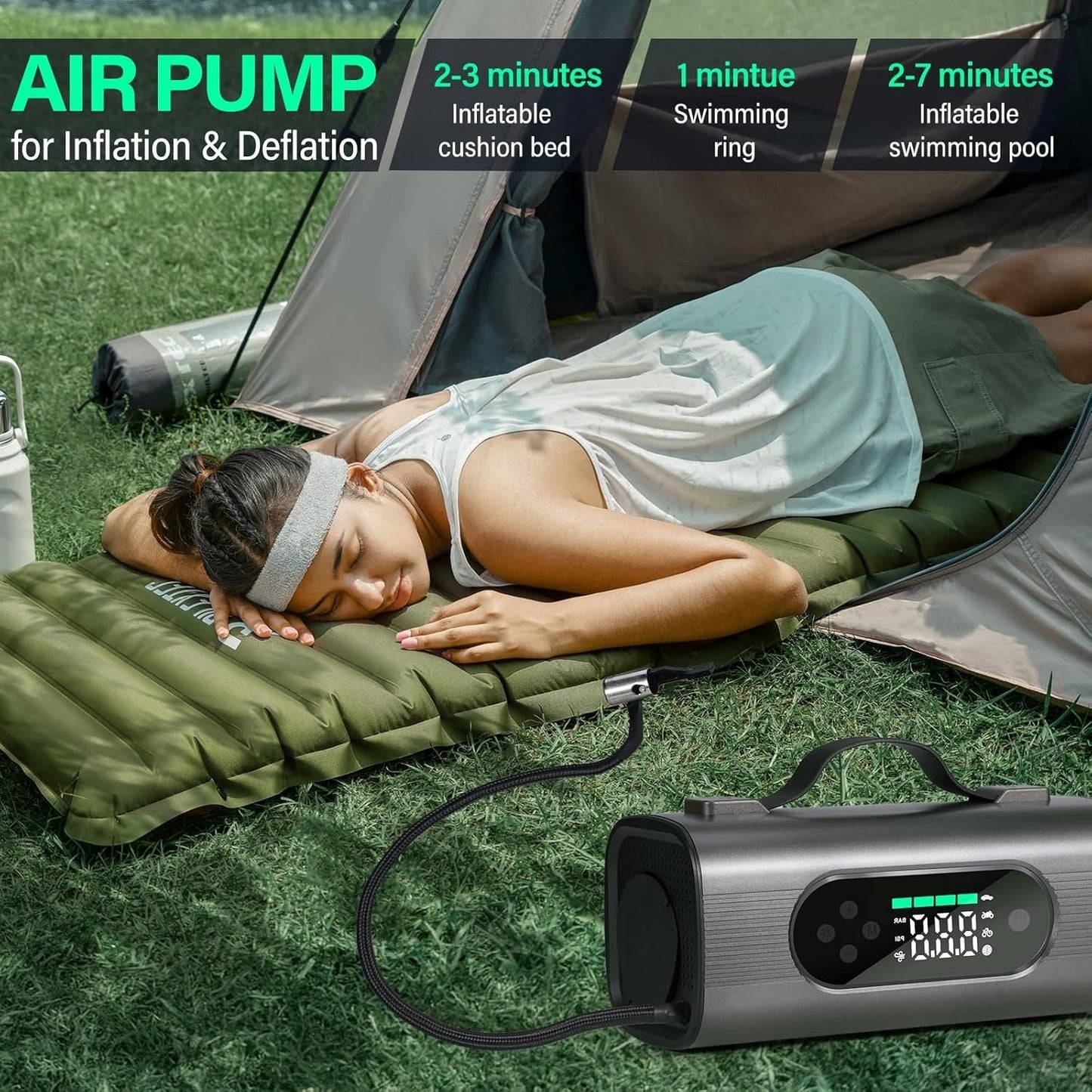 8-in-1 Portable Car Jump Starter Air Compressor Vacuum 12V Battery Power Pack