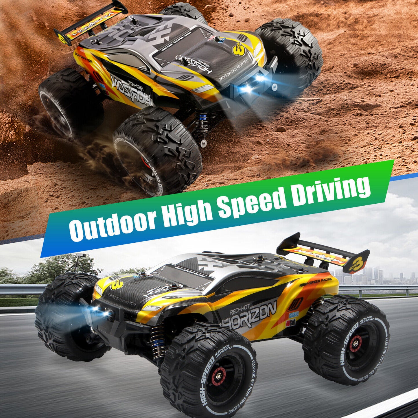 High Speed RC Car 31 MPH 4WD Monster Truck – Off-Road Racing Car w/ 2 Batteries