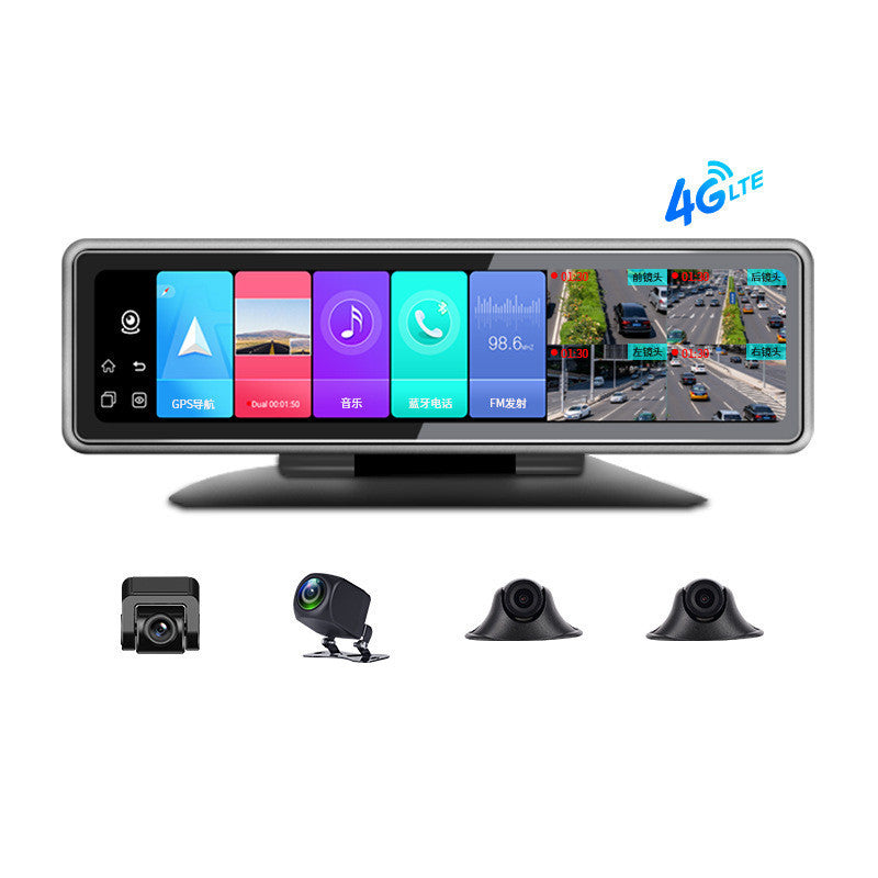 T88-E 4G 360° Panoramic Car Dash Cam GPS Tracking Driving Recorder 12” IPS Screen