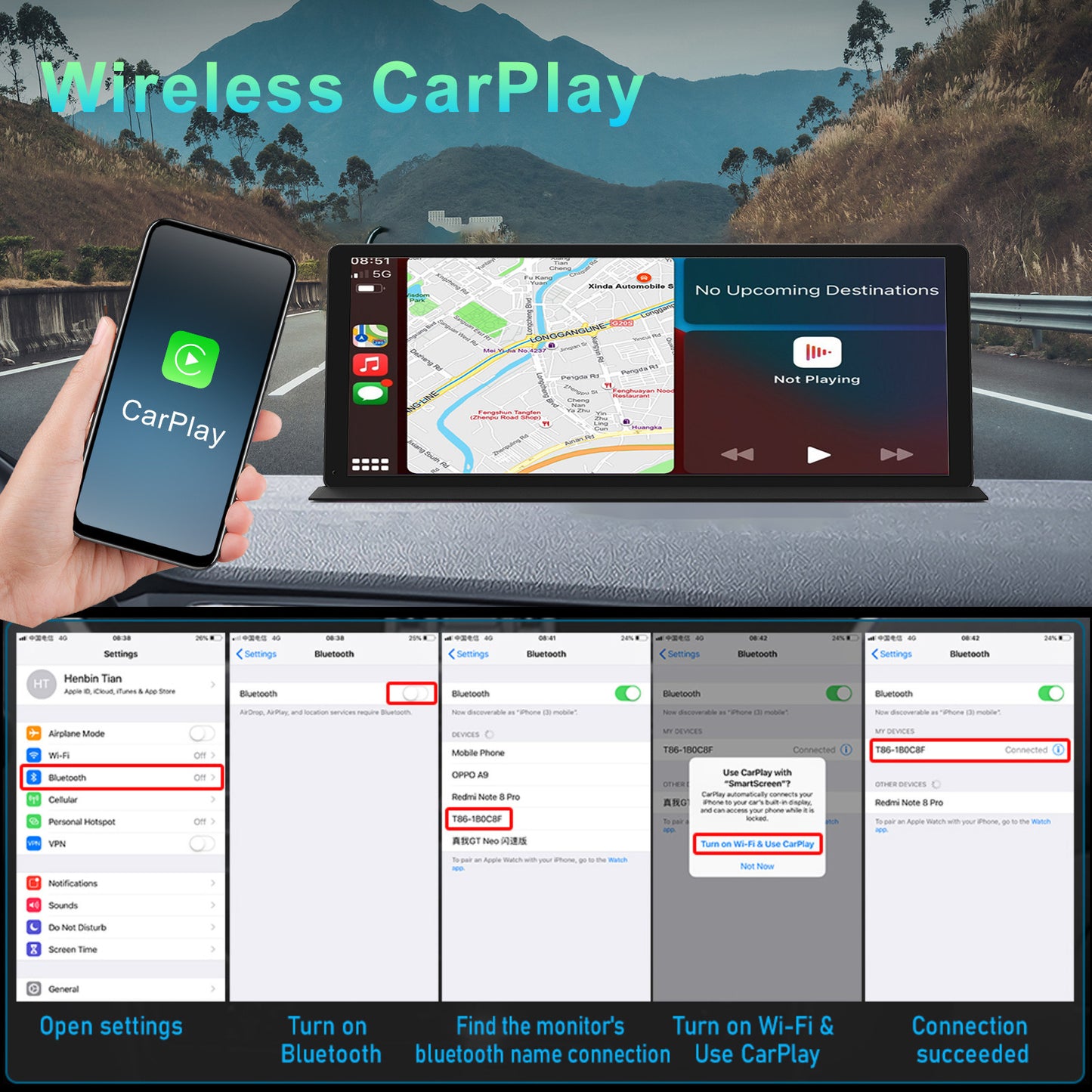 11.3-Inch Center Console Dashcam – GPS, Bluetooth, Reversing, Dual Camera