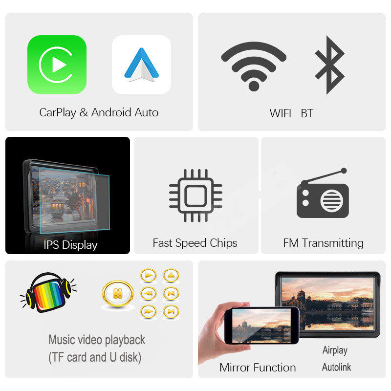 7-Inch IPS Car Smart Screen – Wireless CarPlay & Android Auto, HD Touch Display, Navigation & Multimedia for Cars & Trucks