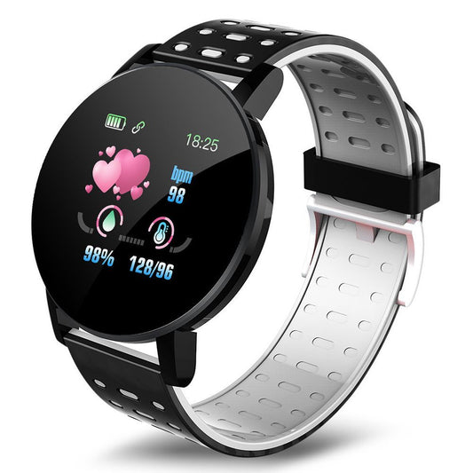 Smartwatch with a black and white band on a white background