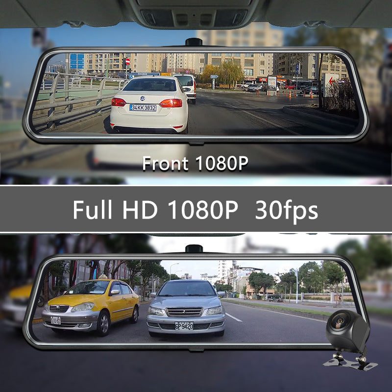 10-Inch Streaming Media Dashcam – 170° HD Loop Recording Rearview Mirror