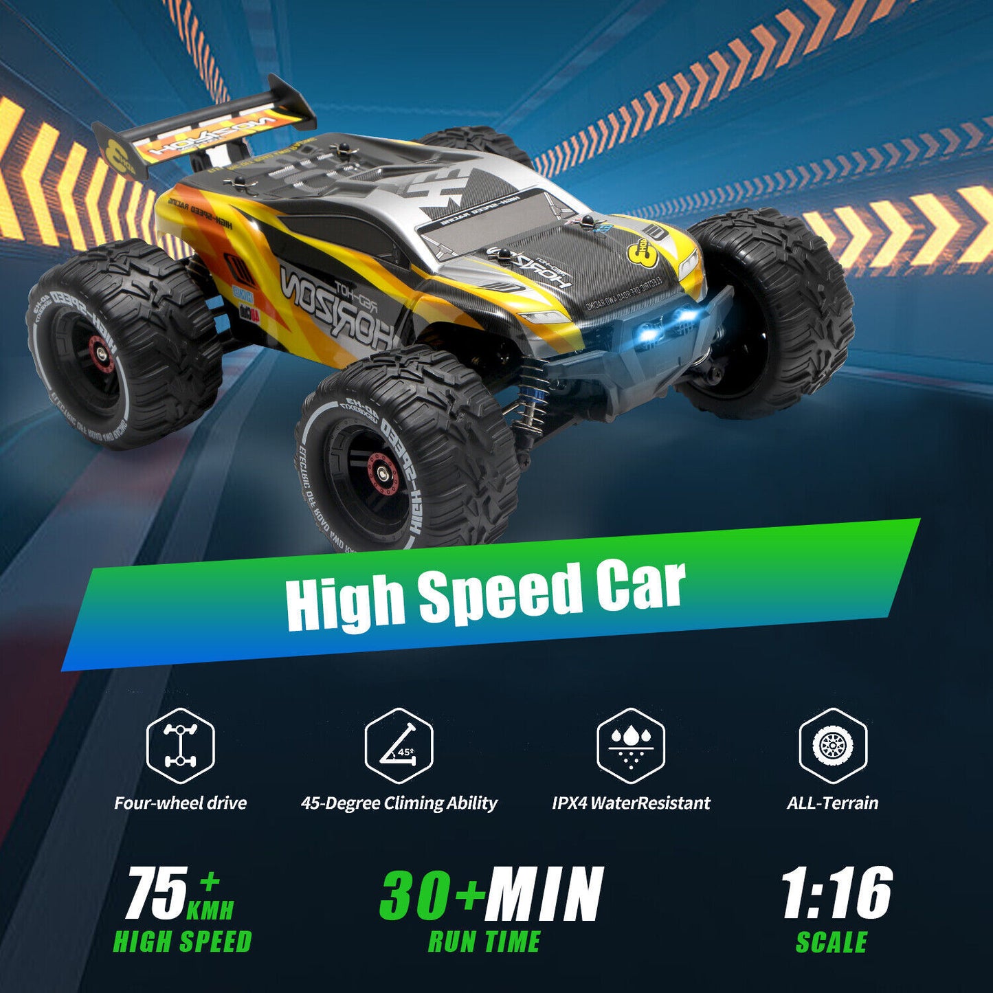 High Speed RC Car 31 MPH 4WD Monster Truck – Off-Road Racing Car w/ 2 Batteries