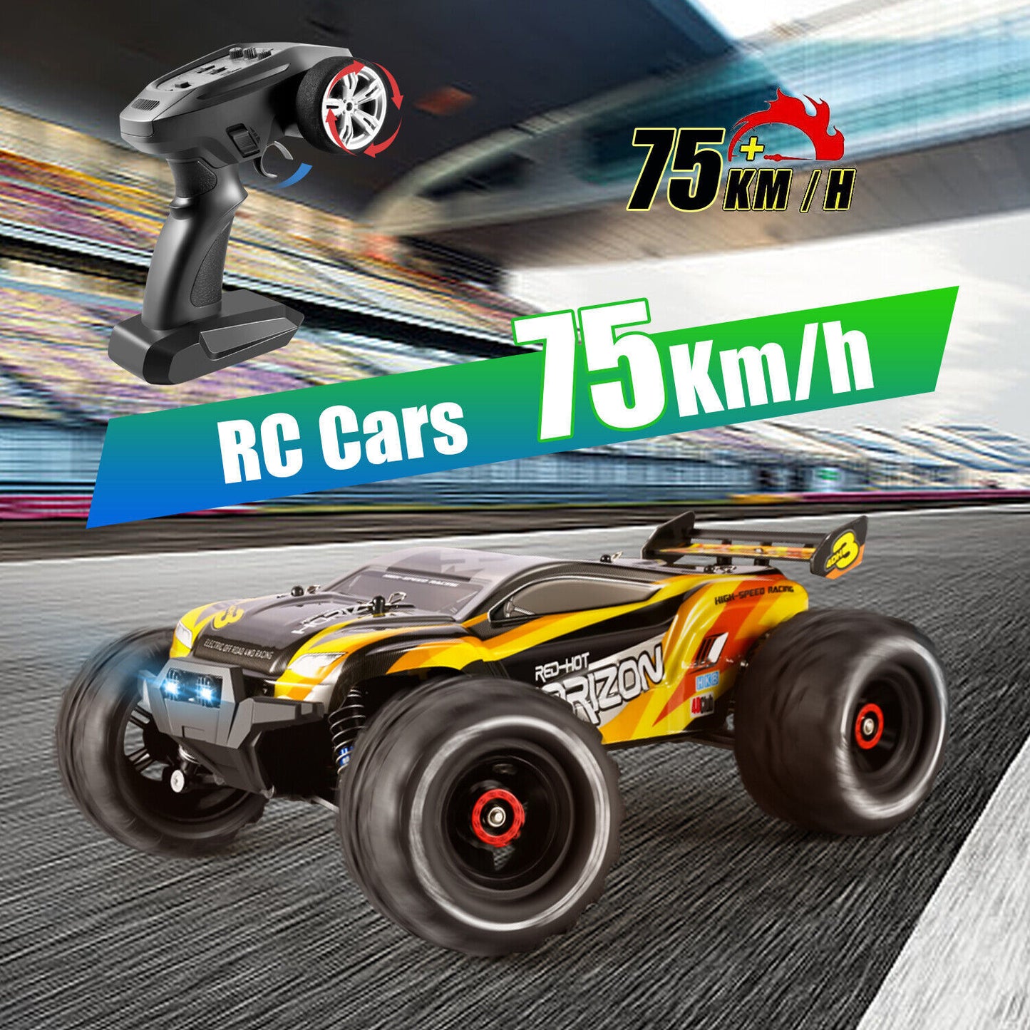 High Speed RC Car 31 MPH 4WD Monster Truck – Off-Road Racing Car w/ 2 Batteries