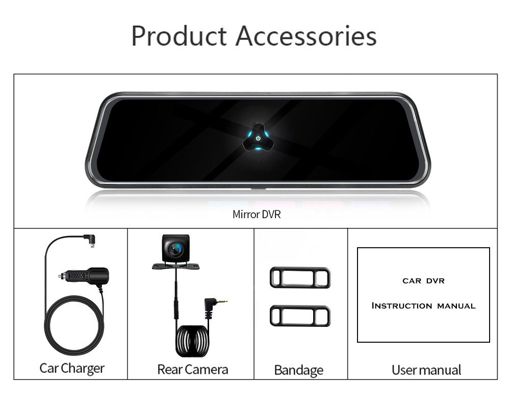 10-Inch Streaming Media Dashcam – 170° HD Loop Recording Rearview Mirror