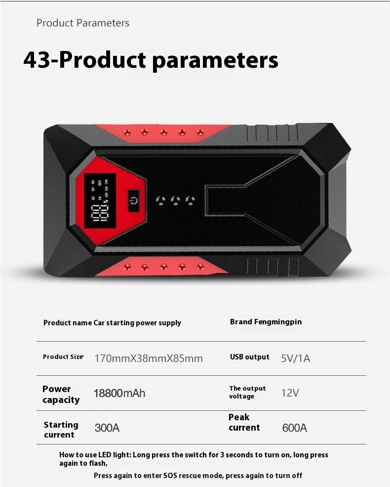 12V Car Jump Starter Power Bank Emergency Mobile Battery High Capacity Auto