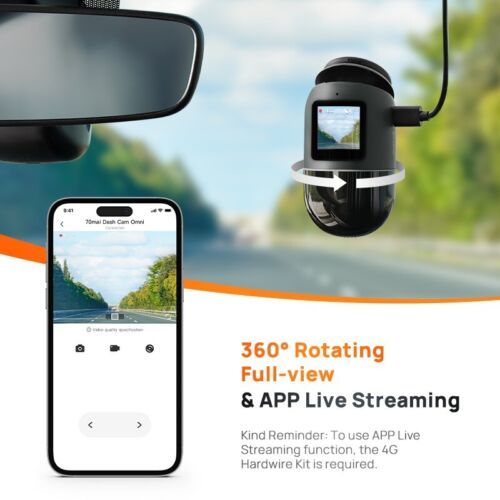 70-Mile 360° Panorama Dashcam – Motion Detection, Parking, Collision Alerts