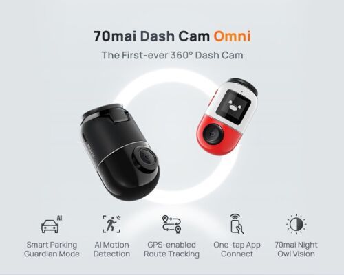 70-Mile 360° Panorama Dashcam – Motion Detection, Parking, Collision Alerts