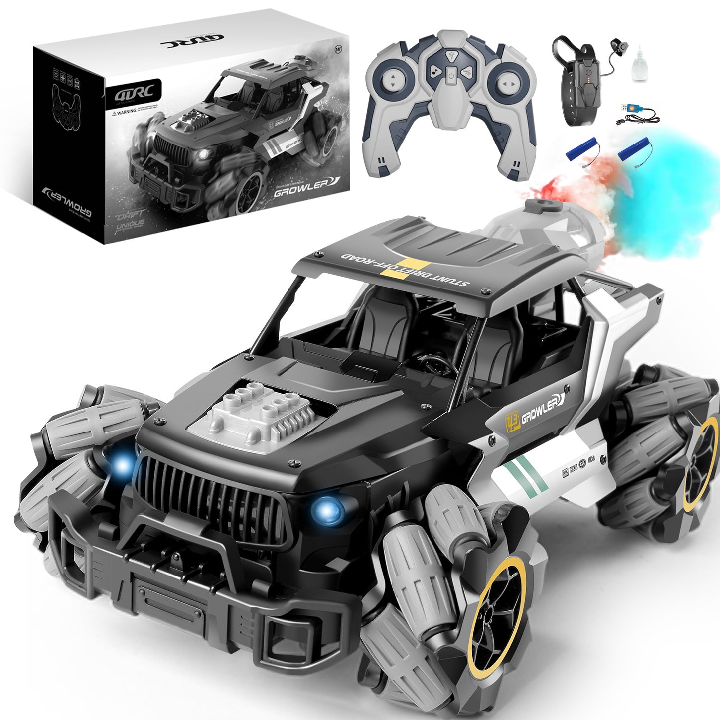 4DRC 4WD RC Truck w/ Spray, Lights & Gesture Control – Off-Road Rock Crawler
